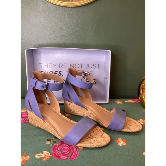 Aerosoles Willowbrook Wedge Sandals 10W Mid Blue Cork Heel - Picture 1 of 5
